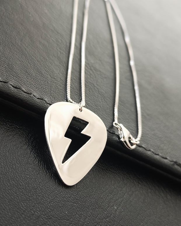 Silver Guitar Pick 'Flash' Lightning Bolt Necklace (925 Silver)