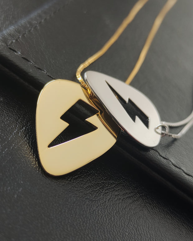 Silver Guitar Pick 'Flash' Lightning Bolt Necklace (925 Silver)
