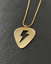 Gold Guitar Pick 'Flash' Lightning Bolt Necklace (925 Silver)