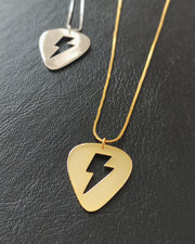 Gold Guitar Pick 'Flash' Lightning Bolt Necklace (925 Silver)