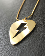 Gold Guitar Pick 'Flash' Lightning Bolt Necklace (925 Silver)