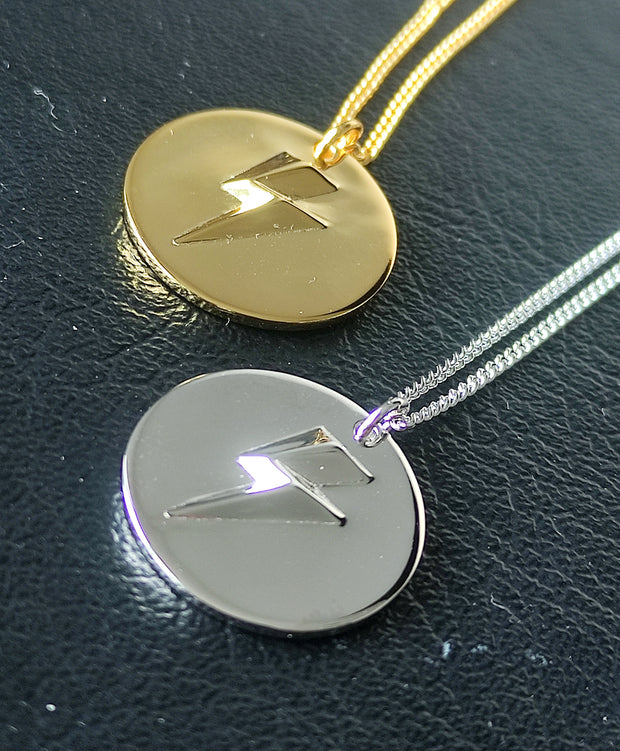 Gold 3D Lightning Bolt Circular Pendant and Chain (925 Silver)