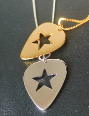 Silver Guitar Pick Star Pendant and Box Chain (925 Silver)