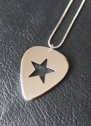 Silver Guitar Pick Star Pendant and Box Chain (925 Silver)