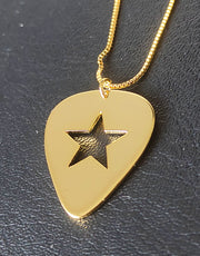 Gold Guitar Pick Star Pendant and Box Chain (925 Silver)